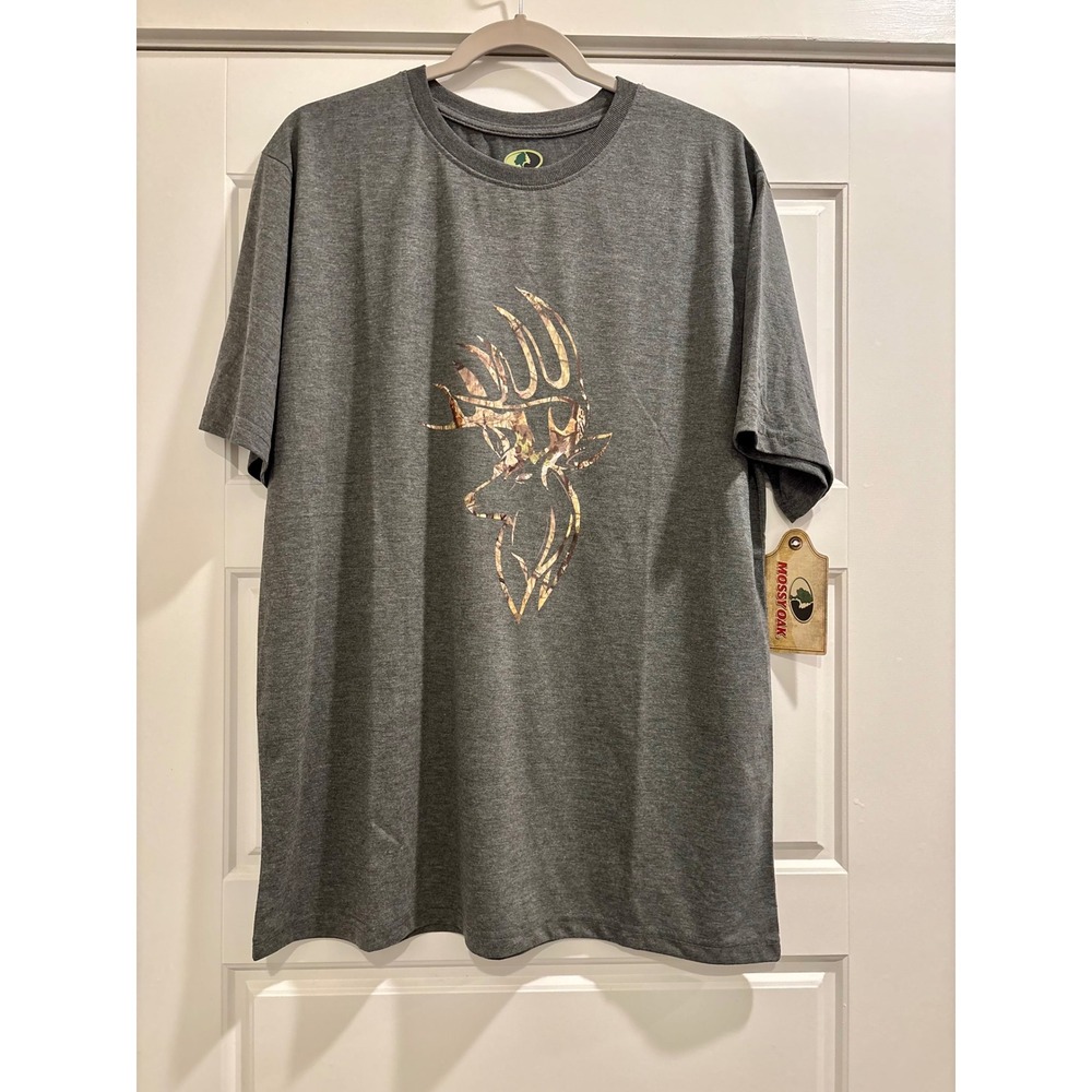 Mossy Oak Mens Gray Camo Deer Graphic Performance T-Shirt Large NWT